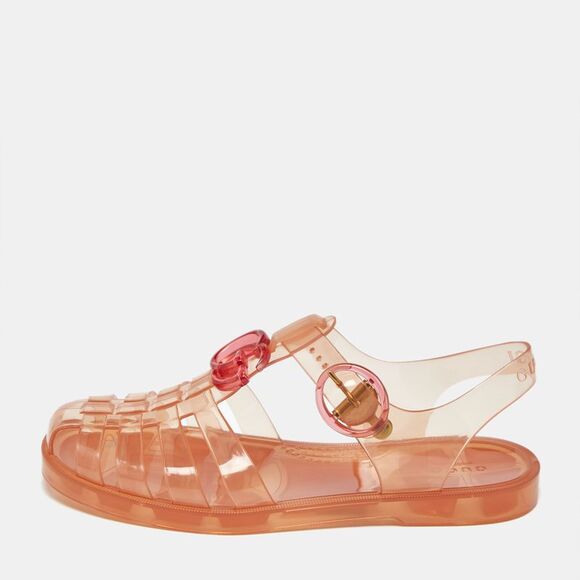 Gucci Shoes - Gucci Orange Glossy Jelly Gg Marmont Flat Sandals Size 35